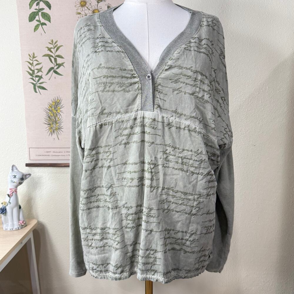 Glitter Graphic Print Roll Tab Oversized Top Fairy Grunge Indie Sleaze Euro L